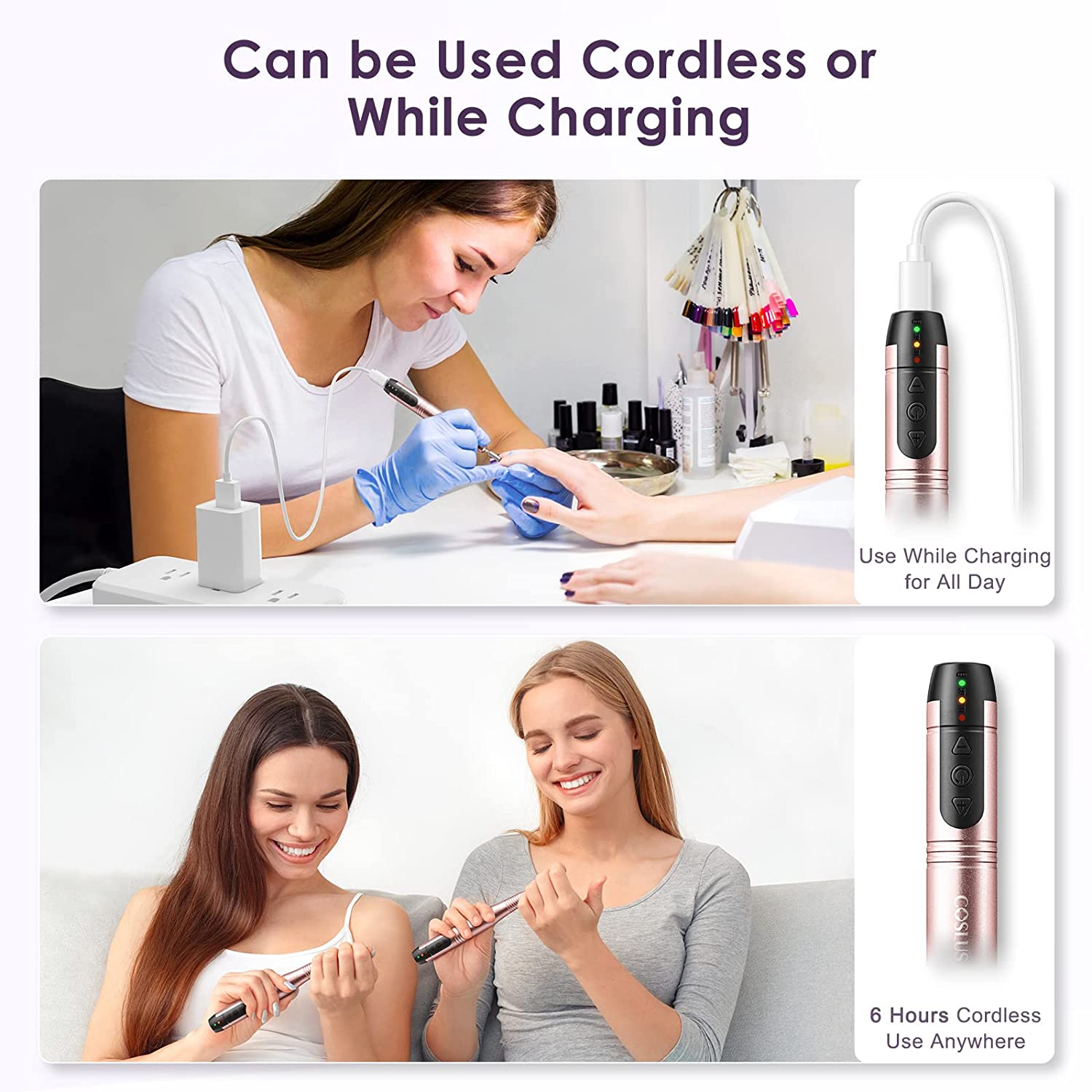 COSLUS Cordless Nail Drill Electric File: Professional for Acrylic Gel Dip Powder Nails Portable Nail Drill Machine Kit for Manicure Pedicure Nail Dremel Set with Everything Rechargeable Lightweight - Image 6